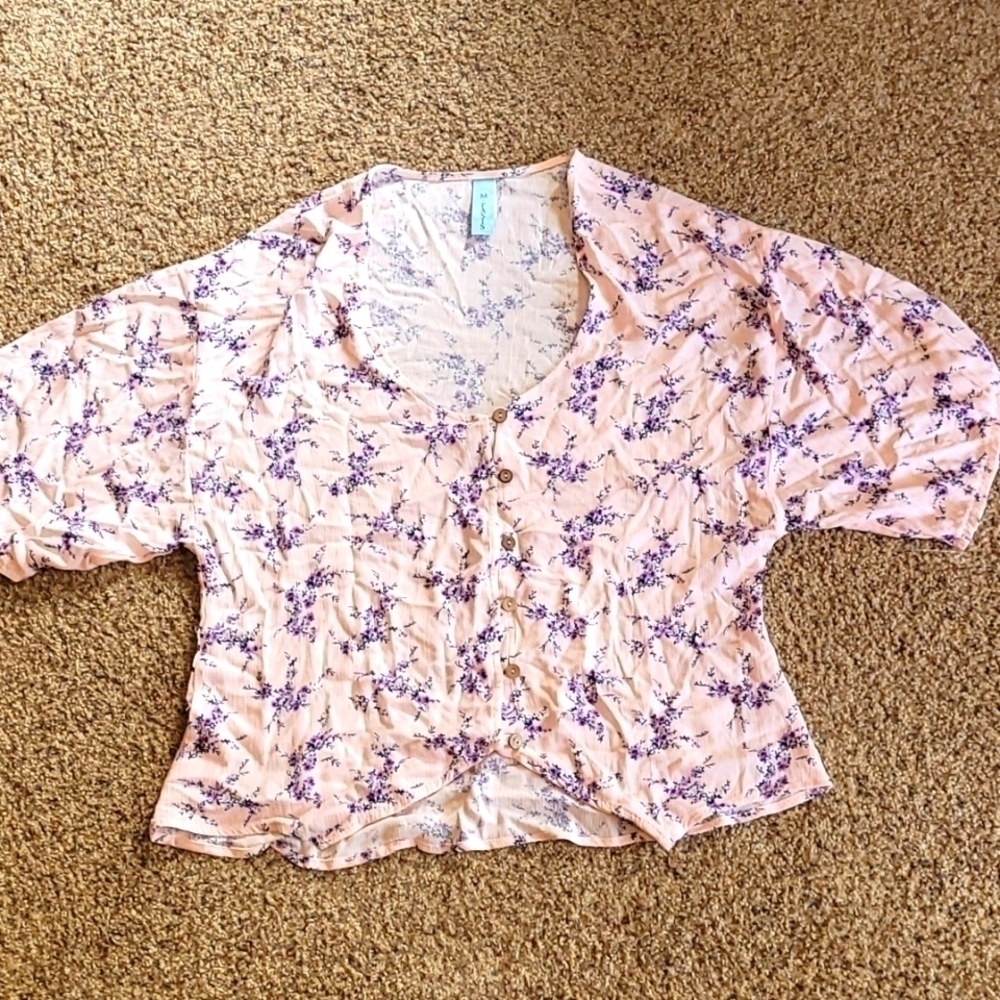 M. FASIS pink/ purple floral loose fitting top small